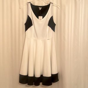 Black and white fit and flare dress